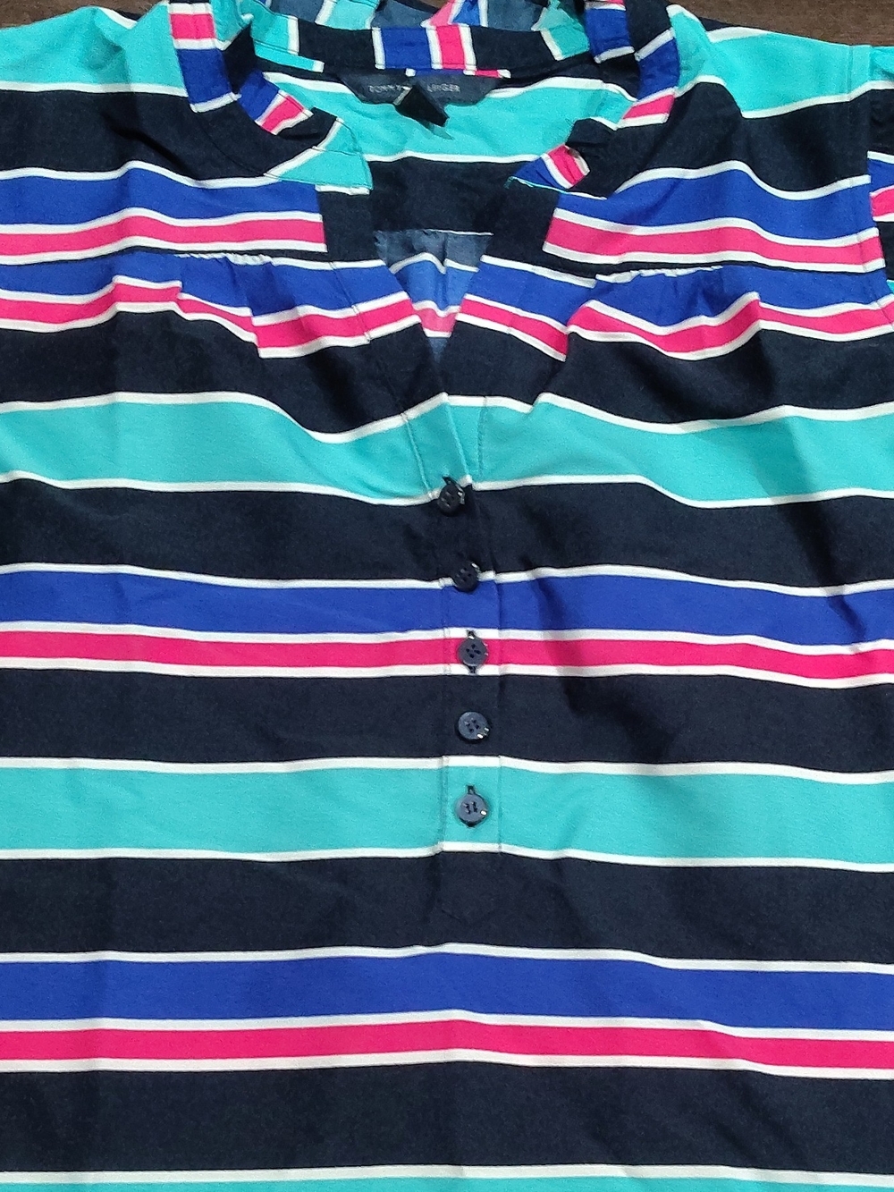Tommy Hilfiger Navy, Teal & Pink Striped Blouse - Picture 5 of 10